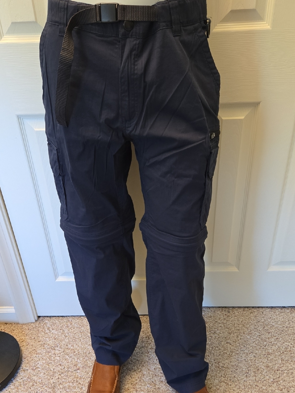 Men's Navy Convertible Cargo Pants with Webbing Belt